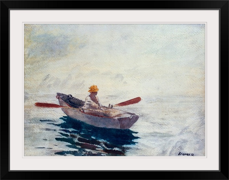 Dans un bateau par Winslow Homer - impression, H 30 po x l 38 po x P 1 po, Cadre noir