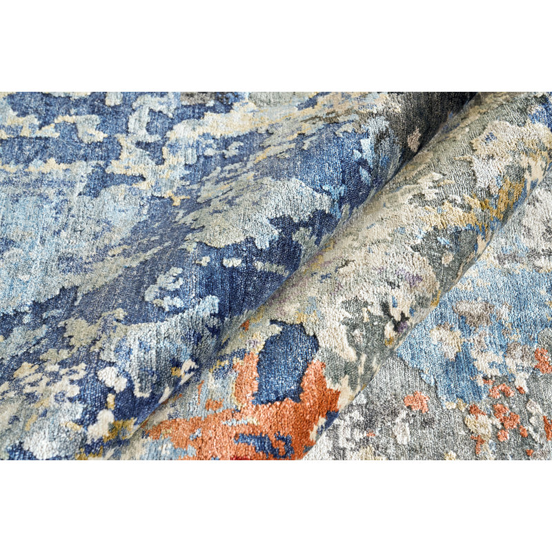 Laureno Hand-Knotted Blue/Gray Area Rug, Rectangle 8' x 10'