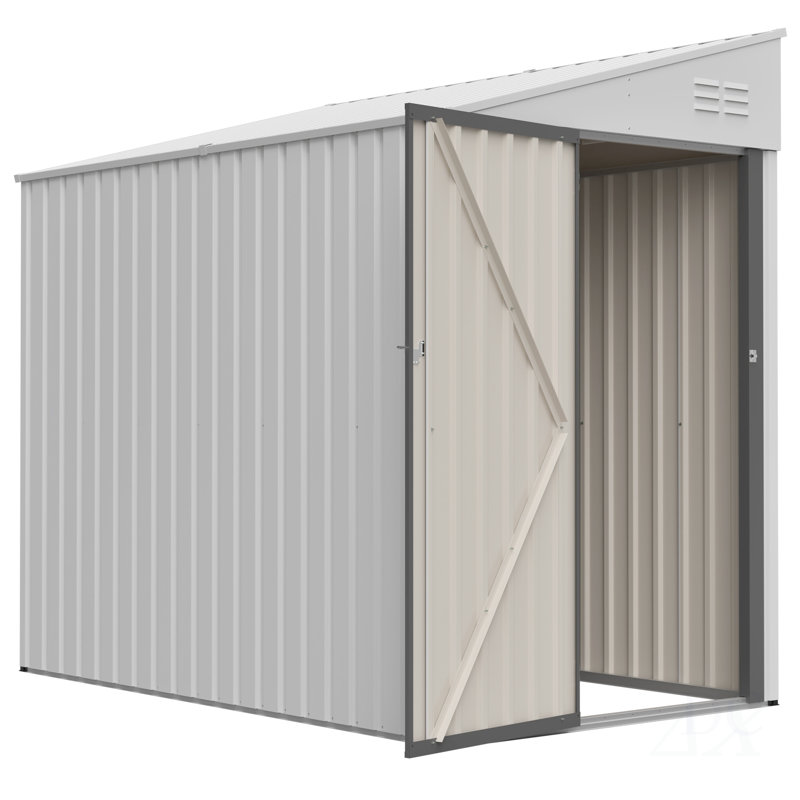 Remise de rangement blanche adossée de 4 pi x 7 pi, abri de jardin et vélo en métal robuste avec porte verrouillable, solution de rangement facile à assembler dans la cour