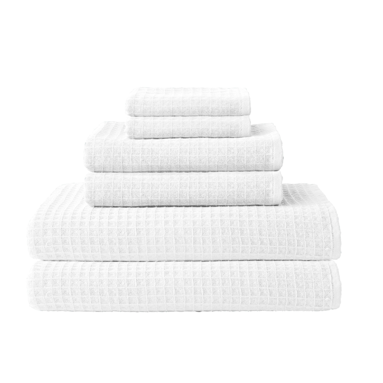 Waffle Twist 100% Cotton Bath Towel, White, 6 Piece Bath Towel Set