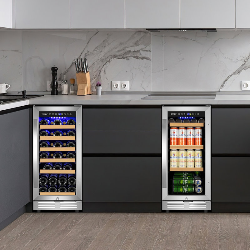 30" Wine and Beverage Refrigerator 30 Bottle & 130 Can Dual Zone Split Wine Cooler with Four Handles
