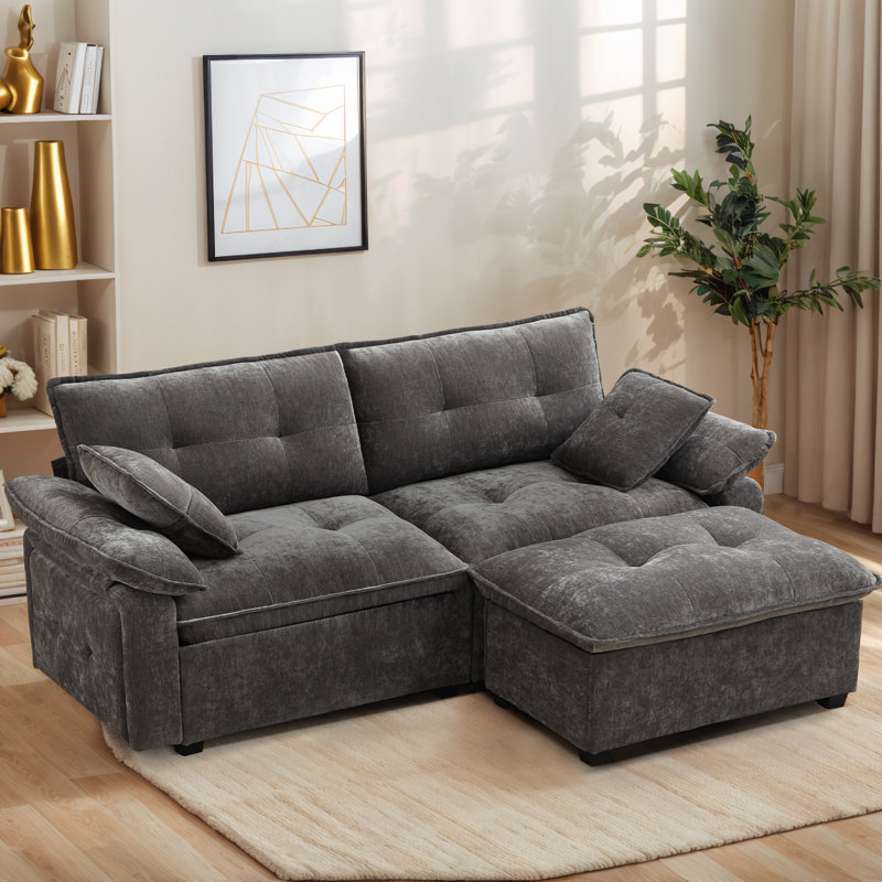 88.9" Wide Comfy Cloud Couch with Ottoman, Cloud Modular Sectional Sofa, Sectional Couches for Living Room-Cloud-Like Chenille Upholstery Bonless, Tufted Back, and Modern Design