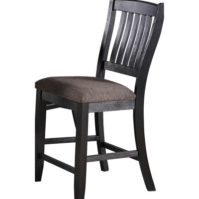 Chaise haute contemporaine gris foncé, tissu d'ameublement, chaise à base de bois avec motif noir rustique, tissu, bois, hauteur 42,49 po