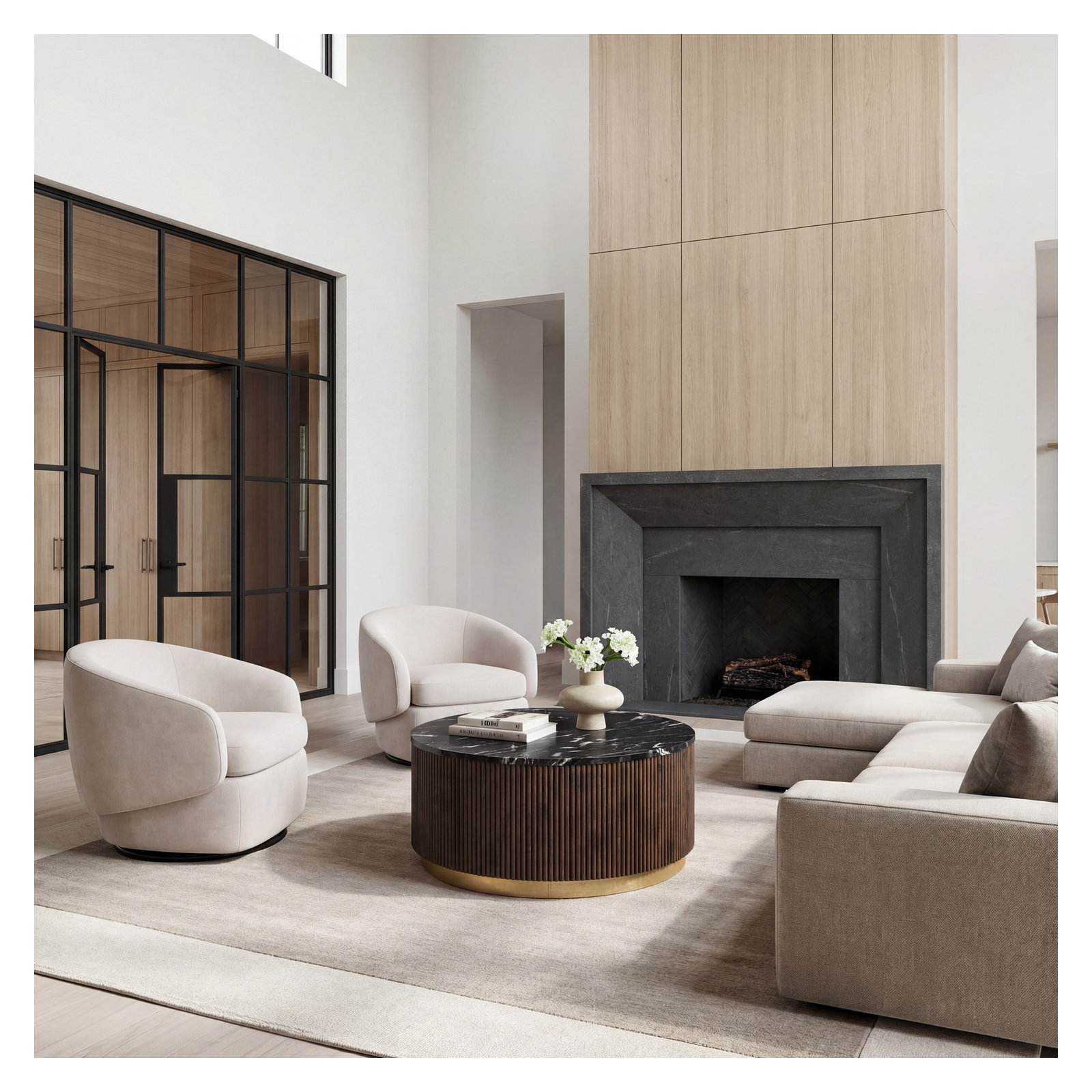Rylee Modern Coffee Table, Black Top/Espresso Base