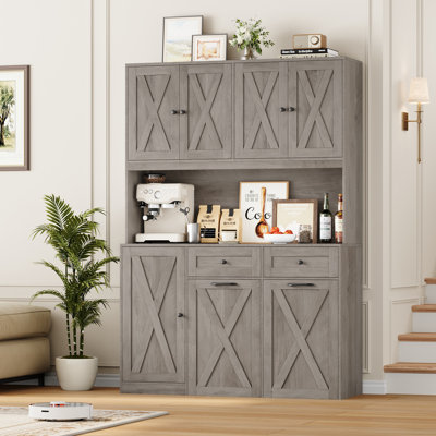 Large Capacity Push-Pull Trash Can Cabinet With Microwave Shelf,Free Standing Kitchen Storage Cabinet