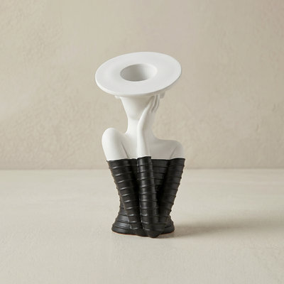 10.6" Abstract Female Figure Flower Vase, Black & White Resin Sculpture, Modern Art Centerpiece for Living Room, Bookshelf & Entryway Decor