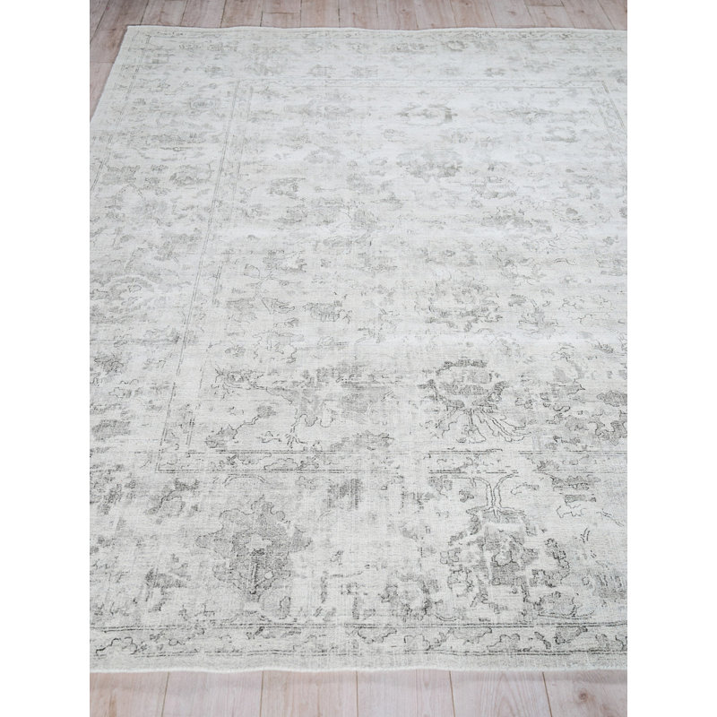 Rectangle Oriental Hand Loomed Wool/Bamboo Slat/Seagrass Area Rug in Ivory/Silver, Rectangle 10' x 14'
