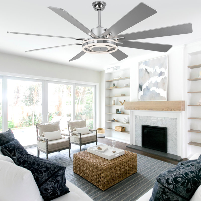 Ventilateur de plafond chromé moderne à intensité variable 72 po avec lumières et télécommande Nimbella, Chrome