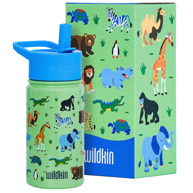Bouteille d'eau en acier inoxydable 14 oz pour enfants Wildkin - sans BPA, étanche, isolée, facile à nettoyer - animaux sauvages