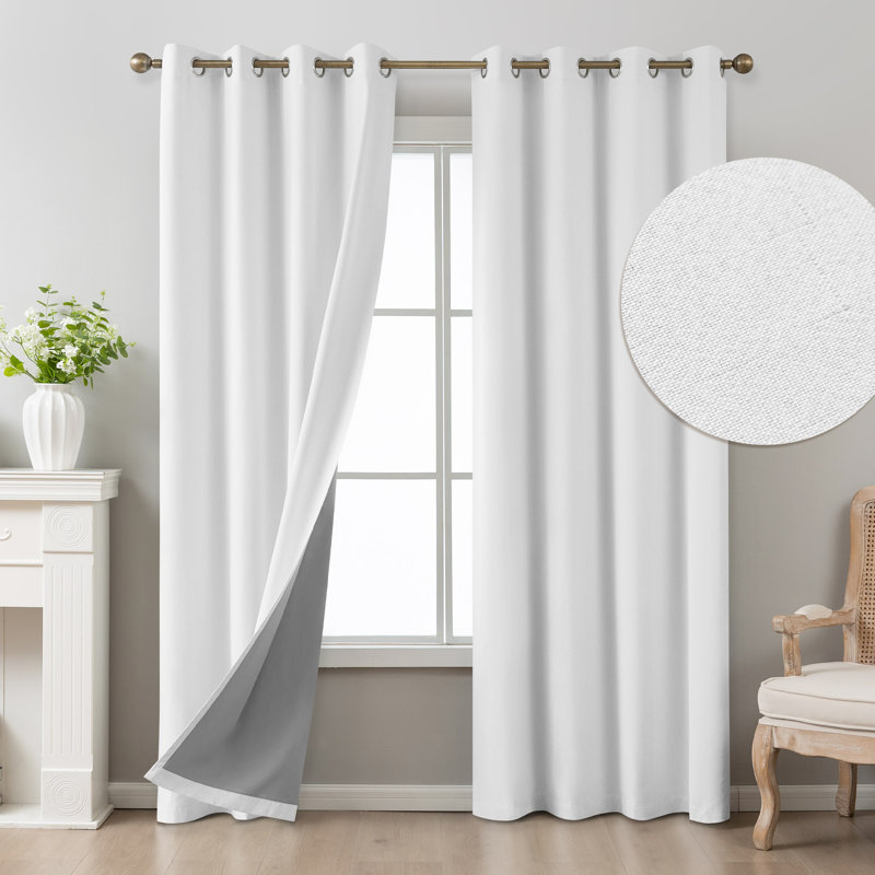 Jimmy Boho Faux Linen 100% Blackout With Liner Grommet Curtain Pair, 52" W x 84" L, Olive Green