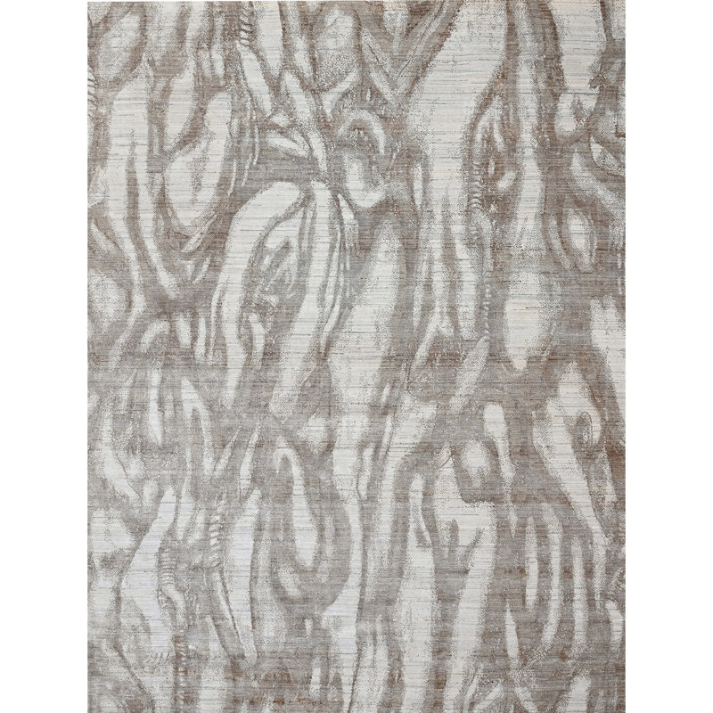 Abstract Area Rug in Gray/White, Rectangle 6' x 9'