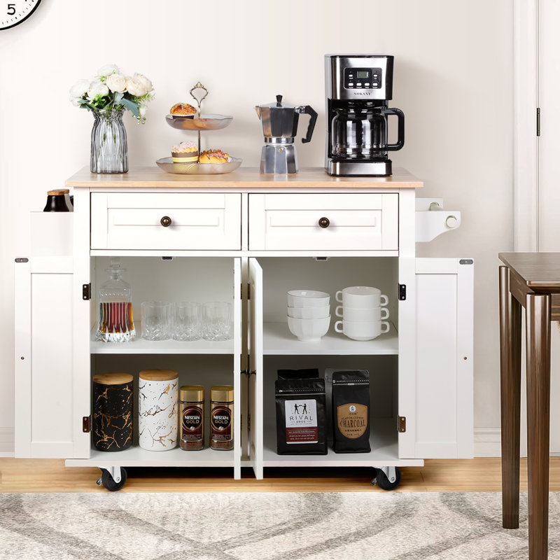 Nikayia 43.3"W Solid Wood Kitchen Island with Drop Leaf, White