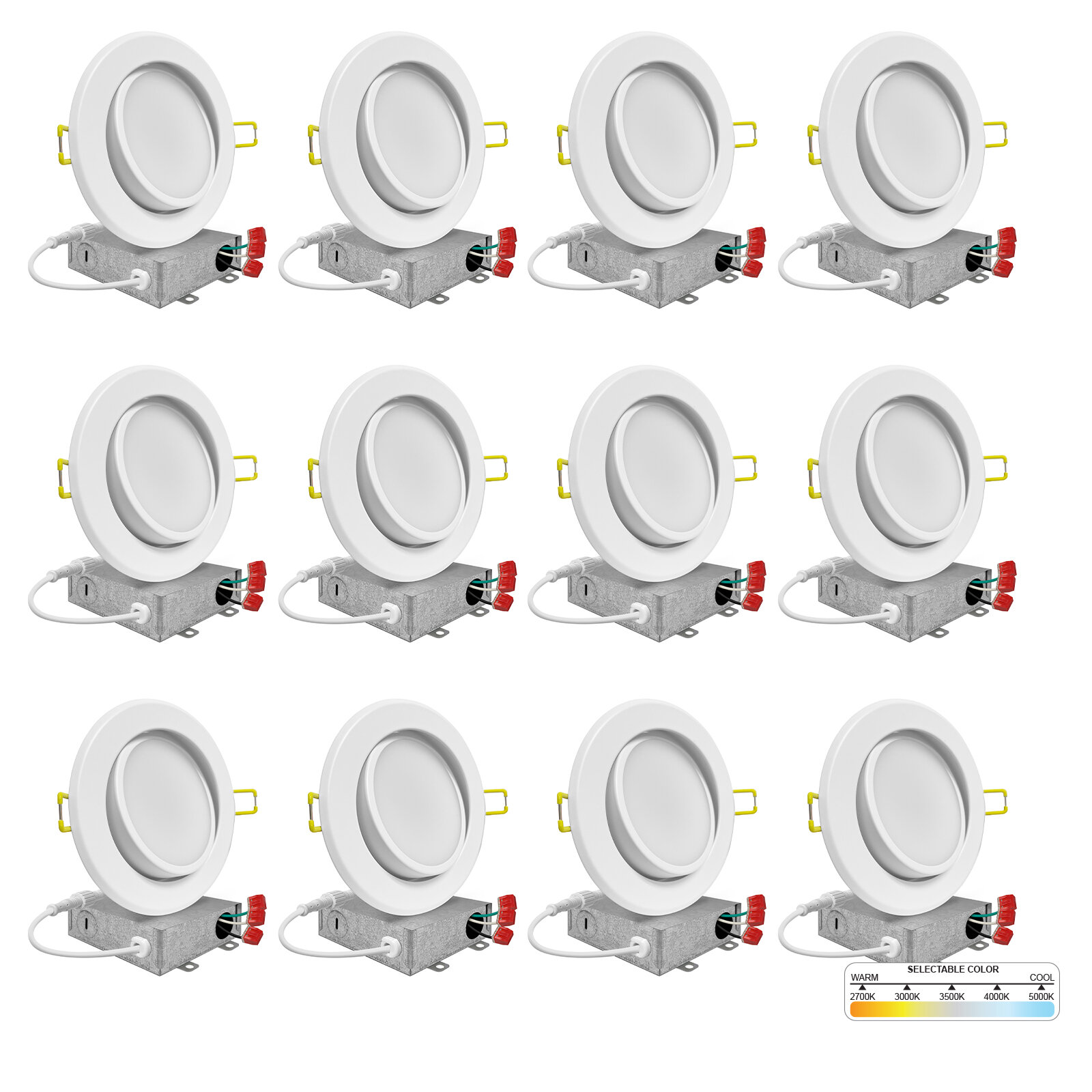 NUWATT 4" Adjustable Round Recessed LED Ceiling Light (12 Pack) Ultra Thin,  5-In-1 CCT: 2700K/ 3000K/3500K/4000K/5000K, 630 Lumens, 120V, Dimmable, IC  Rated, W/ J Box; 9W=50W/65W Equiv, White Trim  Reviews