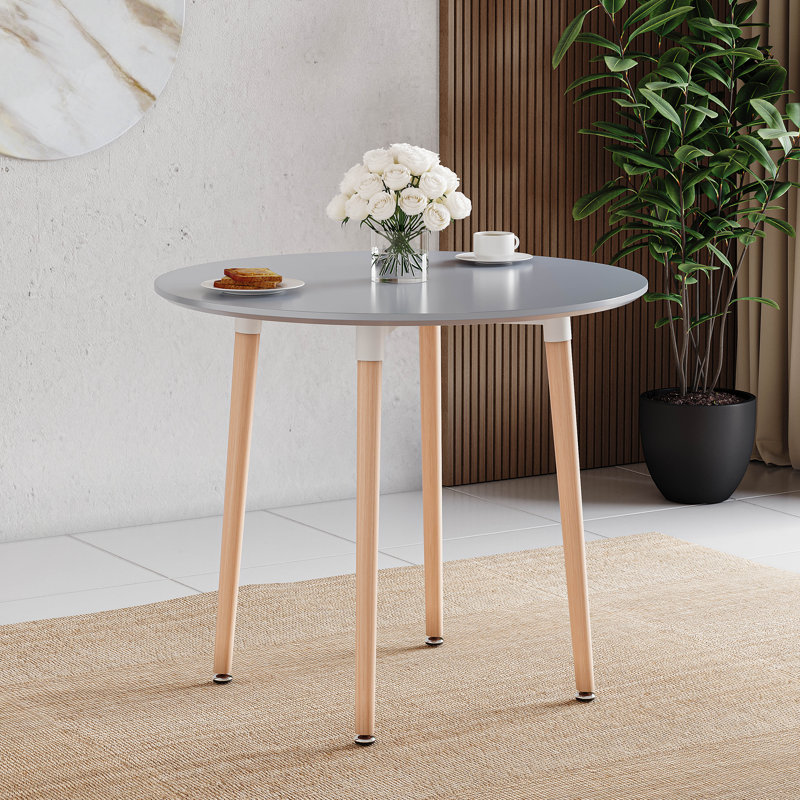 Triston Beech Round Solid Wood Base Dining Table, Grey