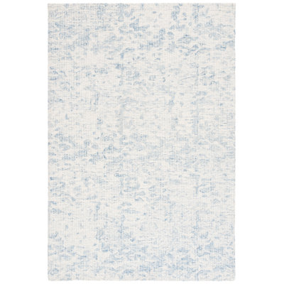 Ebony Hand Tufted Wool/Cotton Abstract Rug in Ivory/Blue