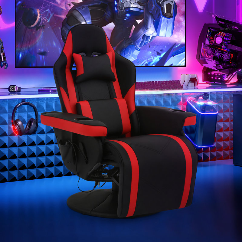 Gray Faux Leather Recliner Gaming Chair with Bluetooth Speakers