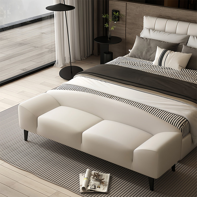 Leather Match Upholstered Bench, Off White