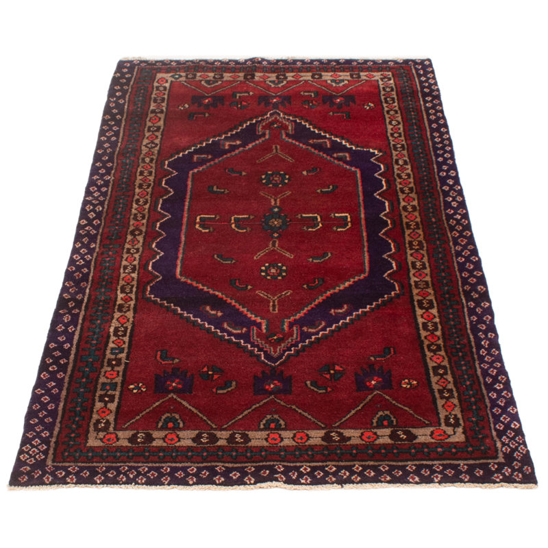 Tapis rouge en laine unique de 3 pi 10 po x 6 pi 9 po Zayley