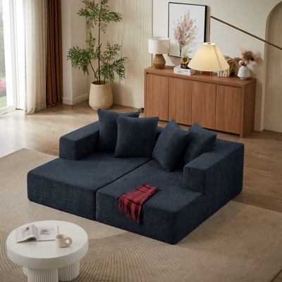 Canapé modulaire en chenille de 74 po, méridienne modulaire à compression, canapé-lit avec 4 coussins, aucun assemblage requis