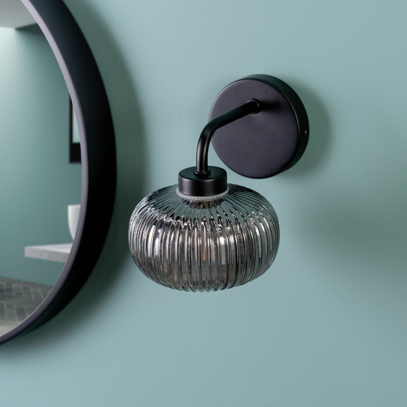 Redvers Glass Armed Sconce, Matte Black, No