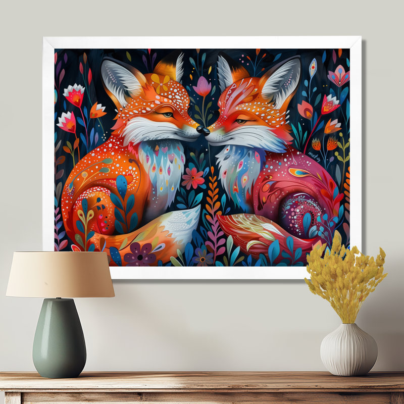 Cowart - Renard, art mural animal, Cadre simple blanc, H 12 po x l 20 po