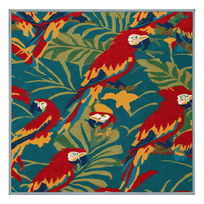 Washable Macaws Hawaiian Area Rug, Square 6'