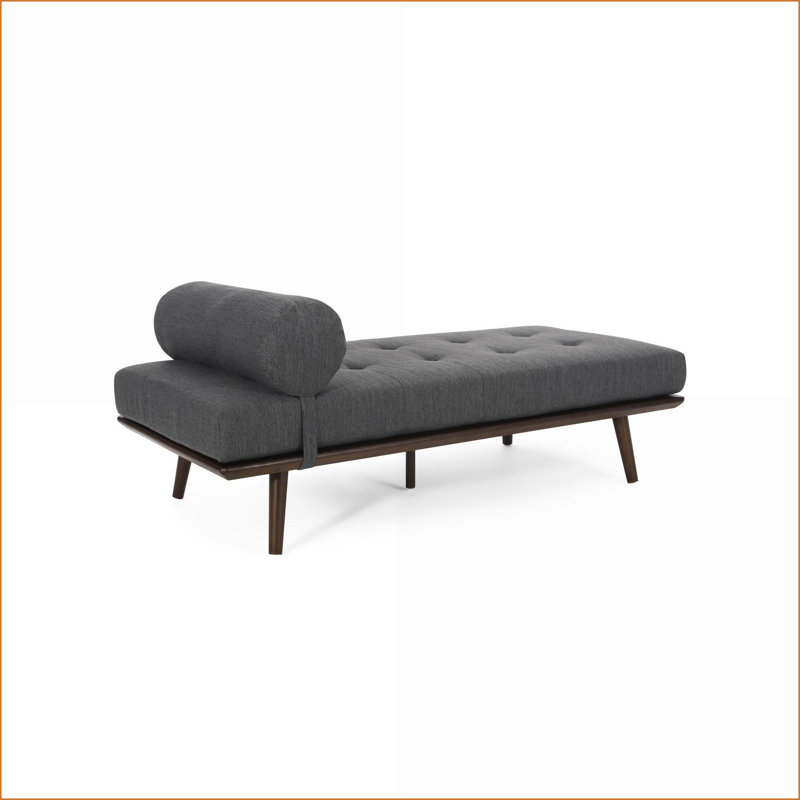 Chaise longue en tissu Mid-Century avec revêtement capitonné & amp; Traversin | Allongé | Tissu