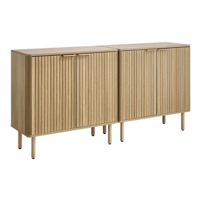 Armoire de bar café, table basse cannelée de style Mid-Century avec rangement à 2 niveaux, armoire avec 4 portes de grange, station de buffet pour le salon, vestibule, 31,5 x 14,7 x 31,5 po (simple)