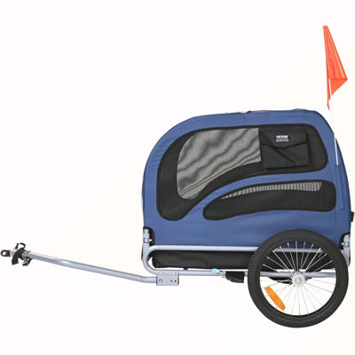 Dog Bike Trailer, Supports Up To 100 Lbs, Pet Cart Bicycle Carrier, Easy Folding Frame With Quick Release Wheels, Universal Bicycle Coupler, Reflectors, Flag, Collapsible To Store, Blue/Black