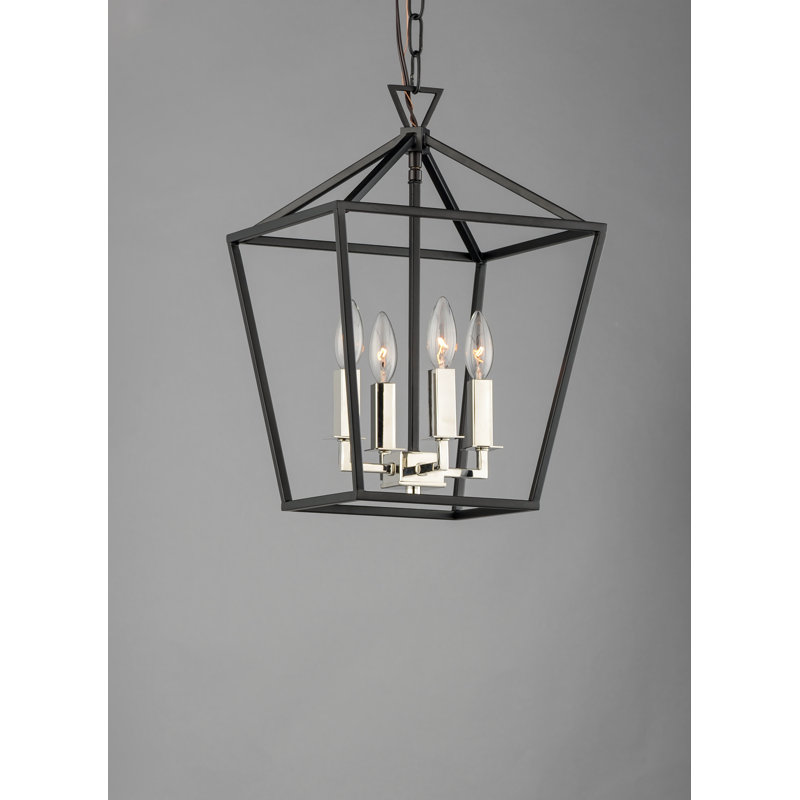 Portwood 4 - Light Lantern Pendant, Black/Polished Nickel