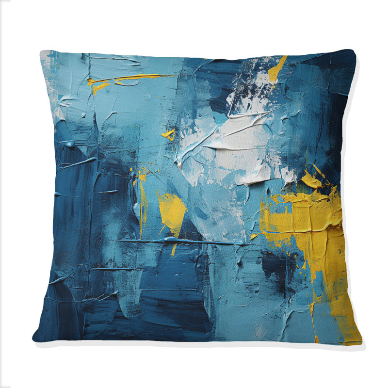 Coussin Bliss Of Happiness en jaune et bleu II - Abstract Collages, 18" x 18"