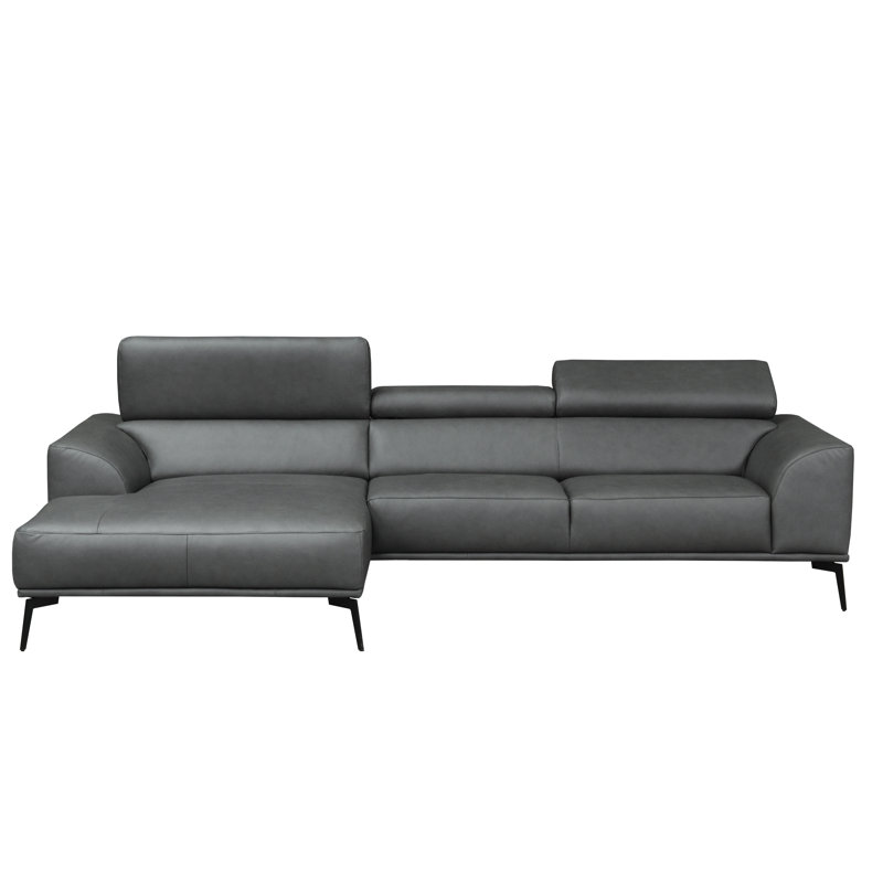 Blagovesta Genuine Semi-Aniline Leather Corner Sofa with Upholstered Frame, Left Hand Facing, Grey