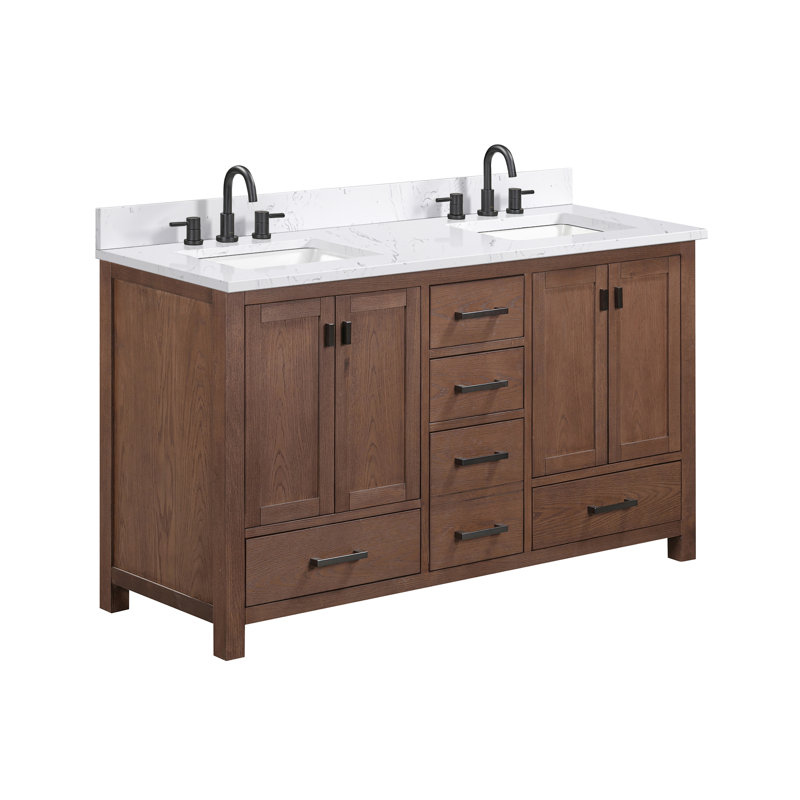 Modero 60" Double Bathroom Vanity with Top, Cala White, Black, Mocha Oak