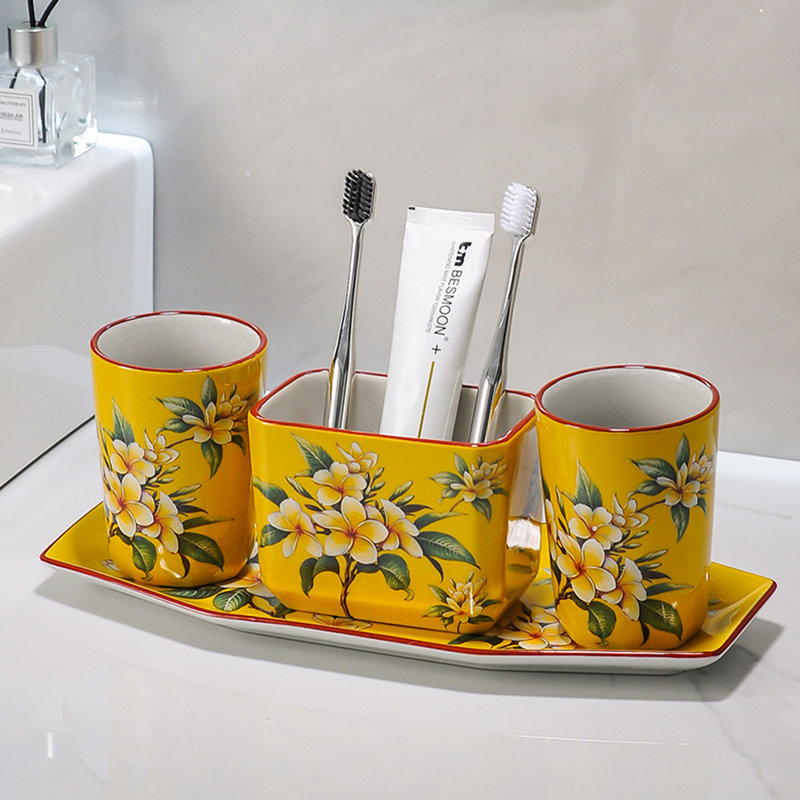 Ceramic Bathroom Accessories Set, Yellow
