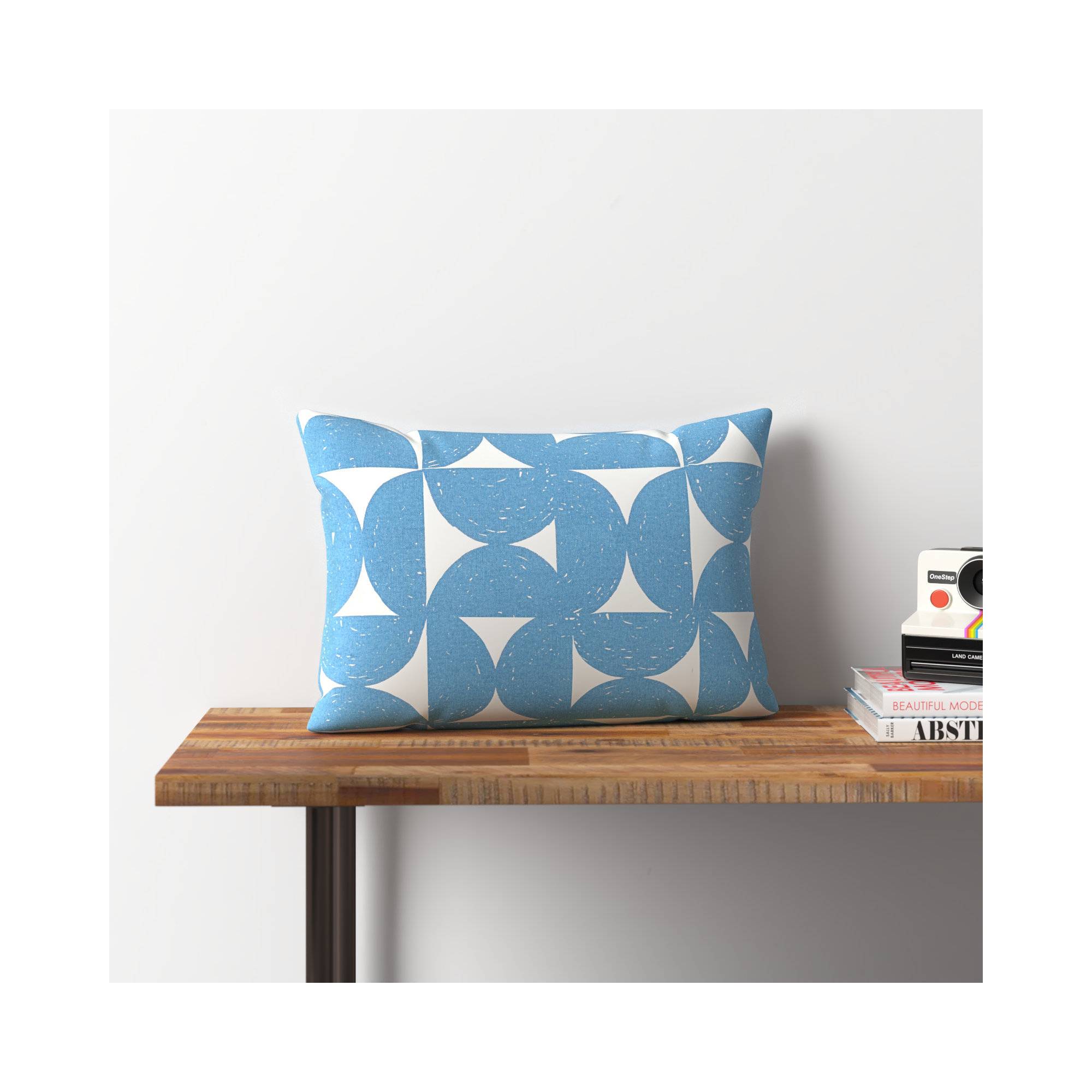 Frenk Geometric Cotton Lumbar Throw Pillow, Dark Blue/Beige, Down
