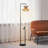Rattan Floor Lamp - Bohemian Farmhouse Style LED Floor Lamp With Metal Wood Grain Tray, Foot Switch, Perfect For Living Room And Bedroom (Black)