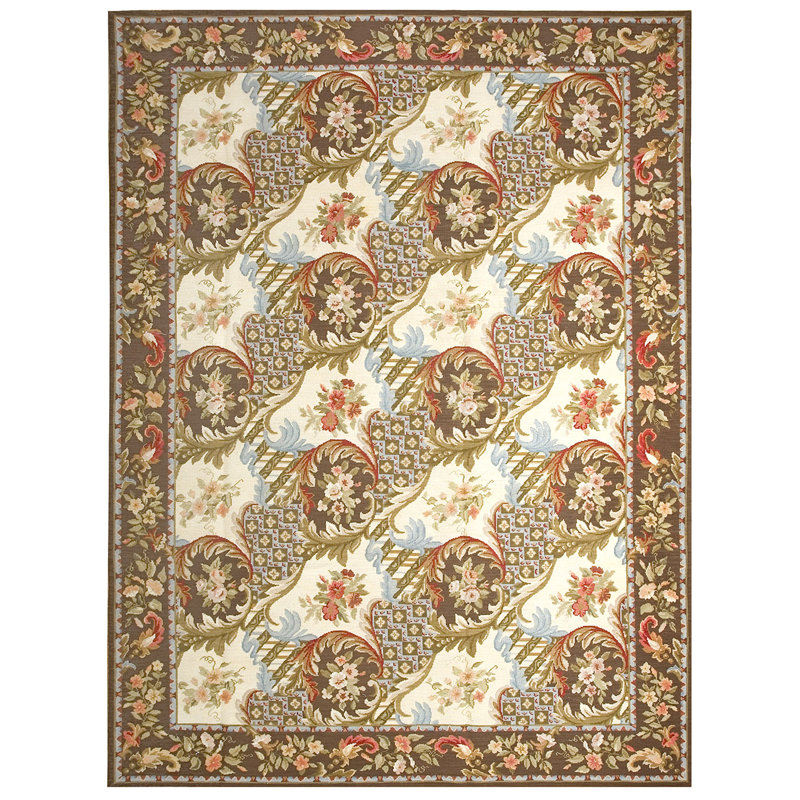 Tapis unique en laine noué à la main de 9 pi x 12 pi rouge / bleu / blanc / brun