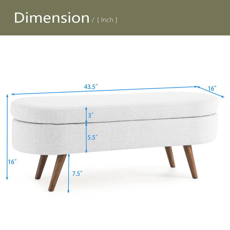 Ottoman Oval Storage Bench,Rubber Wood Legs, Green