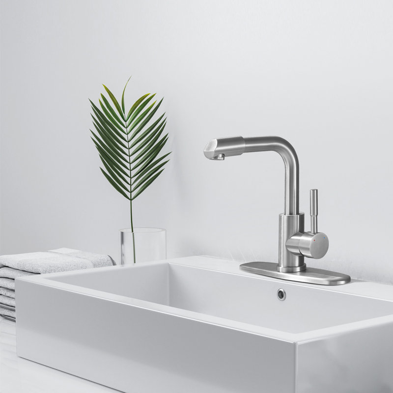 Robinet de lavabo de salle de bain rotatif à 360 ° en acier inoxydable 304 avec plaque de pont, Nickel brossé
