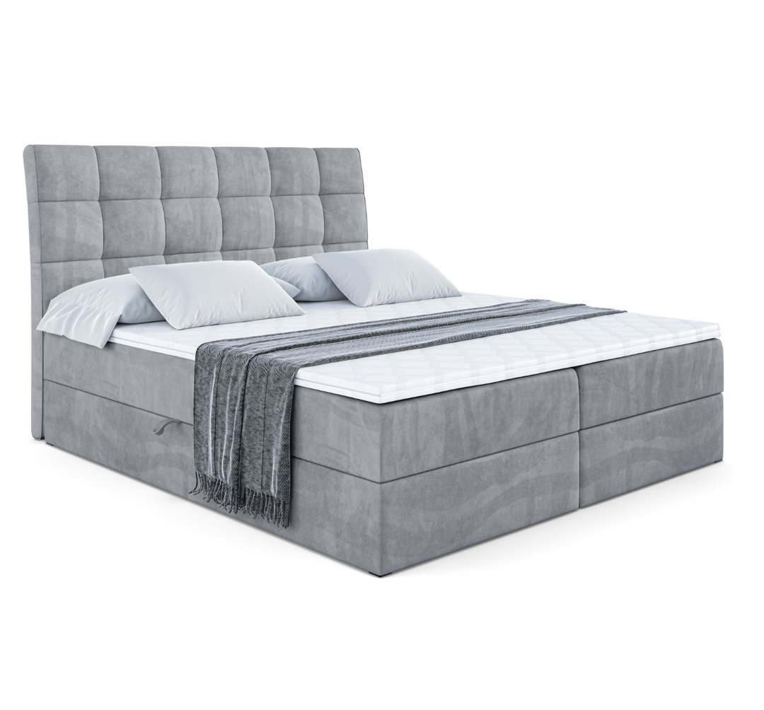 Boxspringbett mit H4 Multipocket-Matratze, Bettkasten und Topper