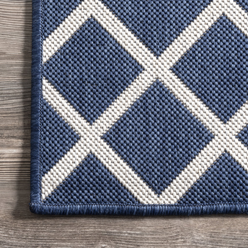 Tapis bleu tissé à la machine Alta, Rectangle 6 pi 7 po x 9 pi