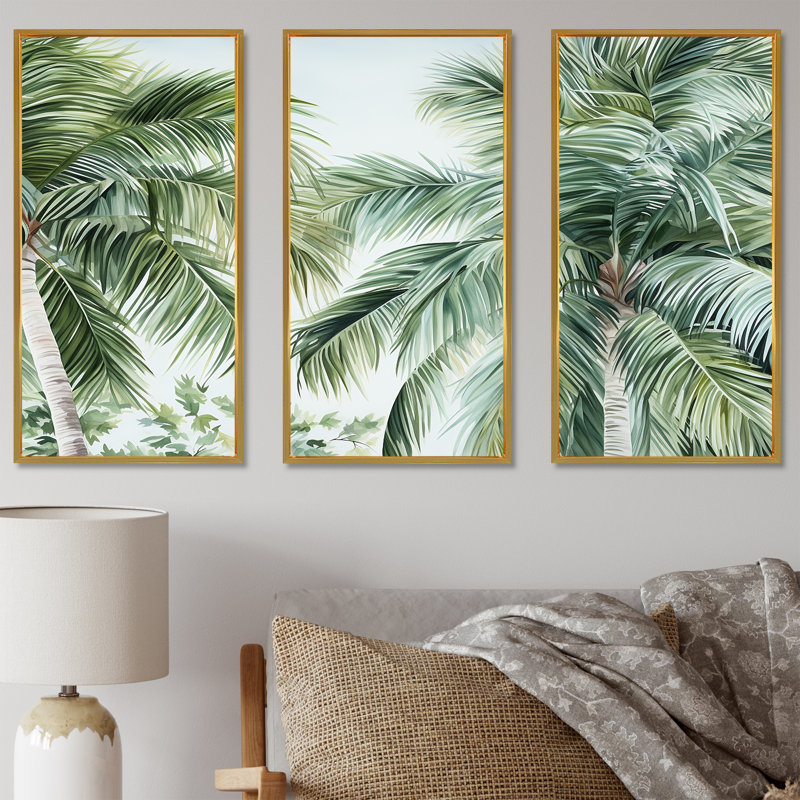 Palms Palm Trees On The Beach III - Palms & Palm Trees Wall Art Print Set, Gold Floater Framed, 32" H x 48" W x 1" D