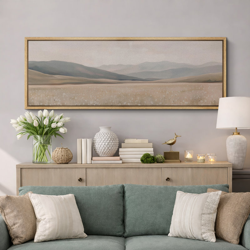 «Green Tan Mountain Landscape», art mural neutre, impression numérique sur toile giclée sur toile, H 20 po x l 60 po, Naturel