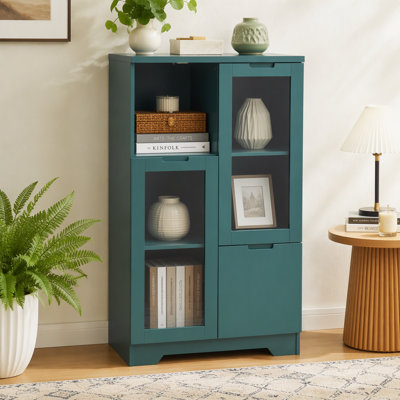 Armoire en bois avec deux portes en verre incassable et deux espaces de rangement spacieux pour une vie moderne et organisée dans n'importe quelle pièce