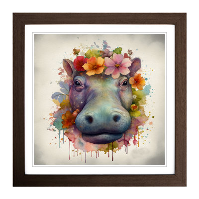 Hippo Floral Art - Framed Print