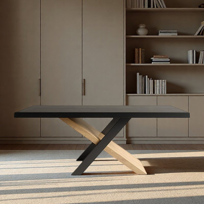 Solid wood household desk with crossed legs black
