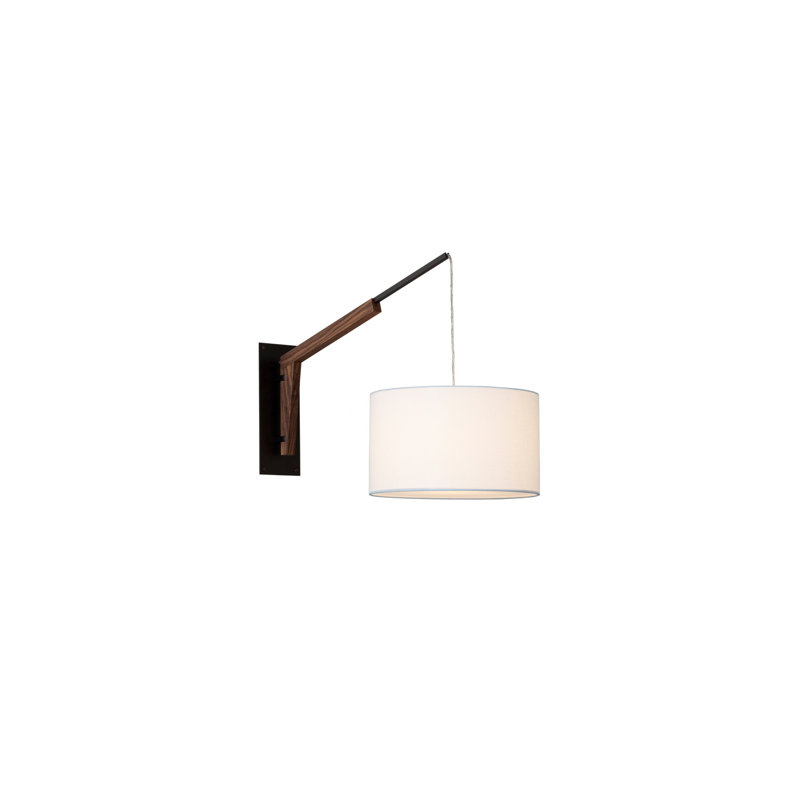 Talea Solid Wood Swing Arm Sconce, Textured Black Powdercoat/Walnut, White