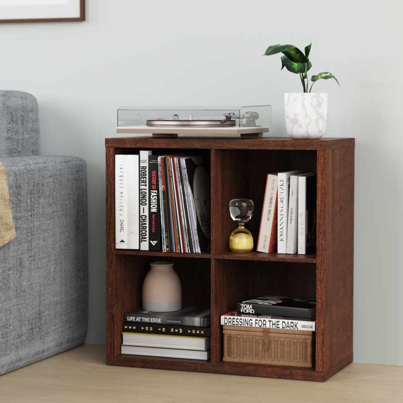 Decorative Storage 4 Cube Book Shelf, Dark Chestnut