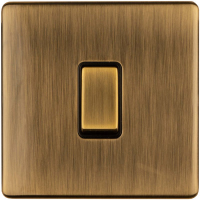 1 Gang Single 10A INTERMEDIATE Light Switch SCREWLESS SATIN BRASS Metal Rocker