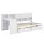 Lit de jour en bois en L avec sept unités de rangement et deux tiroirs, lit multifonctionnel avec bureau d'étude intégré-259475900-259475903